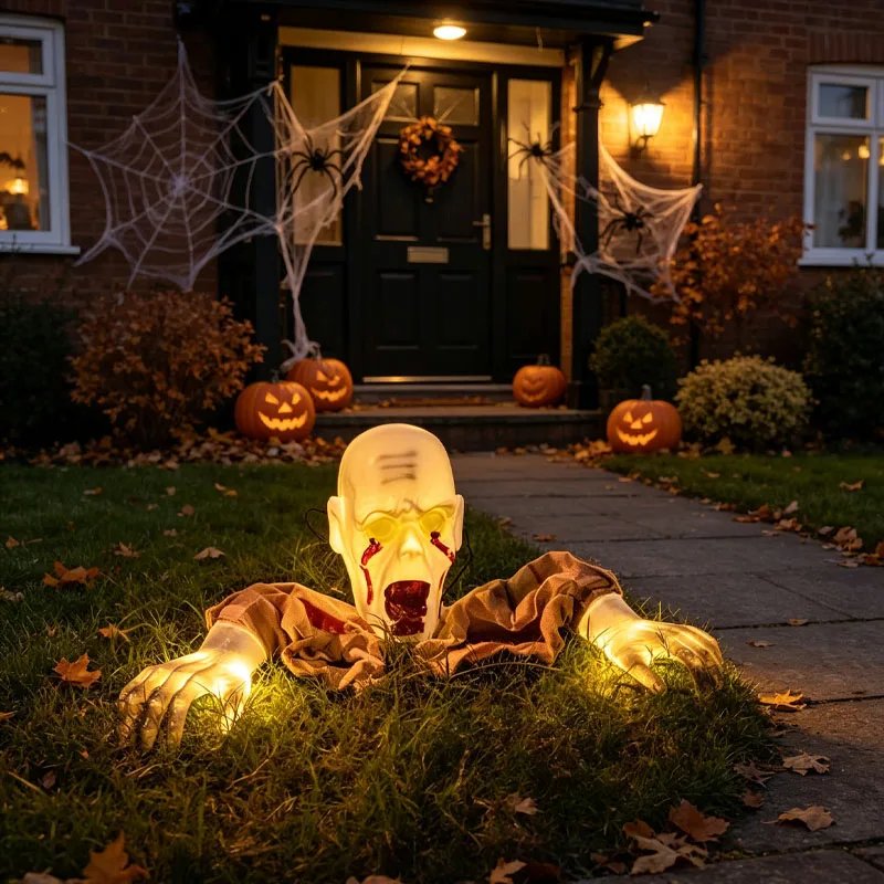 Ornement d'Halloween effrayant, décor de fantôme et de squelette lumineux, ensemble de mains à brancher dans le sol, lampe de rue à lumière chaude, décoration pour allée de jardin