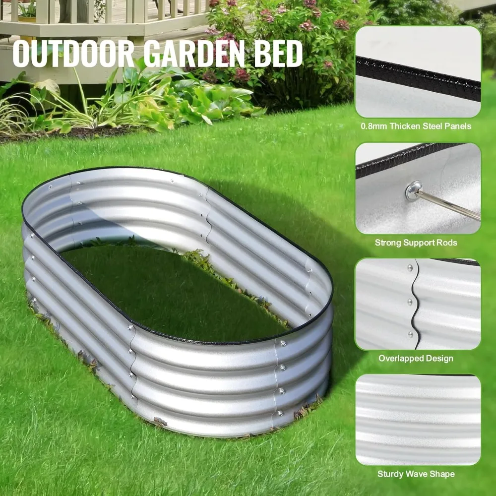 طقم سرير حديقة معدني مرتفع بطول 4 × 2 قدم - صندوق زراعة خارجي سهل التجميع للخضروات والفواكه والزهور #5