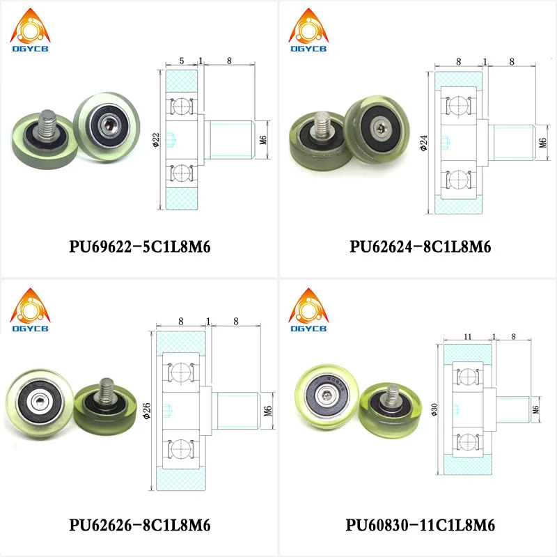 1 Stück Außendurchmesser 13 mm PU-beschichtete Rolle mit M4-Schraube PU68413-4C1L5M4 13 x 4 x M4 Polyurethan-Lager Schublade weiches Gummi-Führungsrollenrad – Detail 7