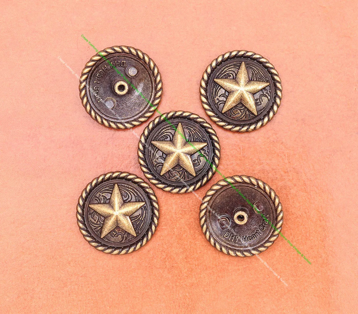 10 pz Vintage ottone rotondo corda bordo Texas Ranger Star Western sella Tack Leathercraft metallo Conchos Screwback 1-1/4\