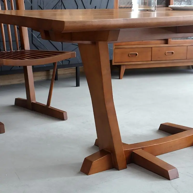 Pure solid wood dining table medieval retro style thickened rectangular small apartment living room Nordic log