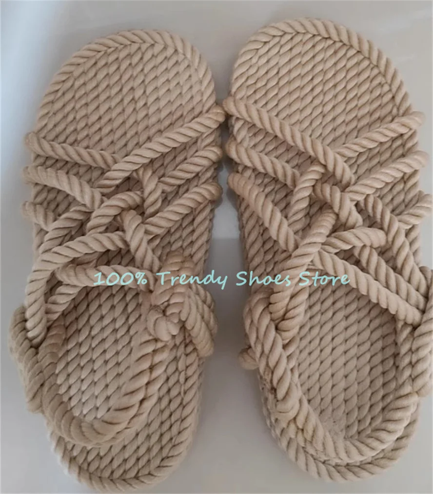 Retro Hweaving Roman Gladiator Women Sandals Summer Beach Outside Casual Shoes Peep Toe Emp Rope Cross Strap Ladies Flats