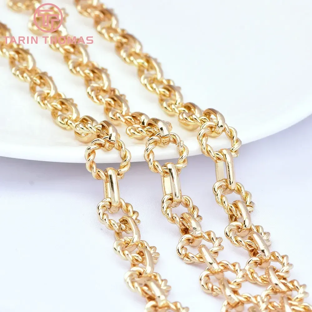 (7568) 1 Meter Chain Link 12MM 24K Gold Color Twisted Necklace Chains Bracelet chains Quality Diy Jewelry Findings Accessories