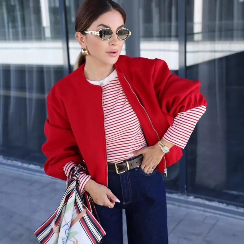 

Women's Soft Bomber Jacket Autumn Fashion All-match Wear M56867 Style