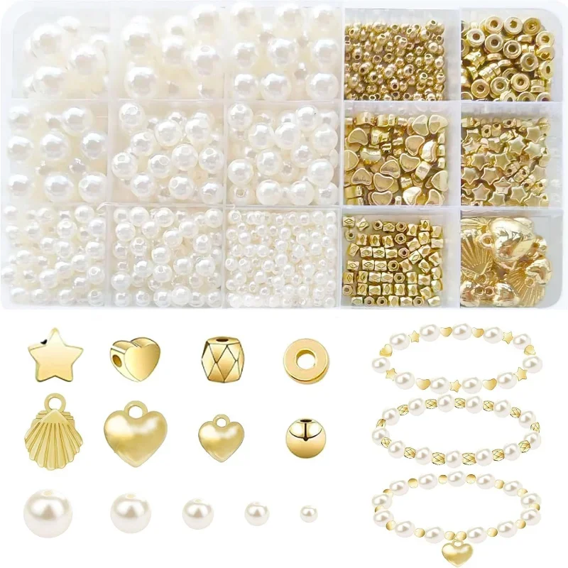 15 cases 1000 pieces of highlight pearl pentagram spacer pearl accessories DIY beaded earrings necklace beads bracelet kit