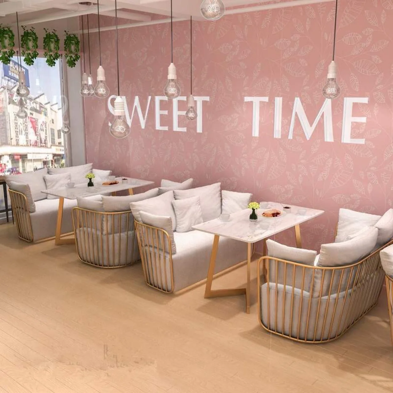 Sofá simple y doble de hierro forjado, restaurante moderno de celebridades de Internet, cabina de negociación