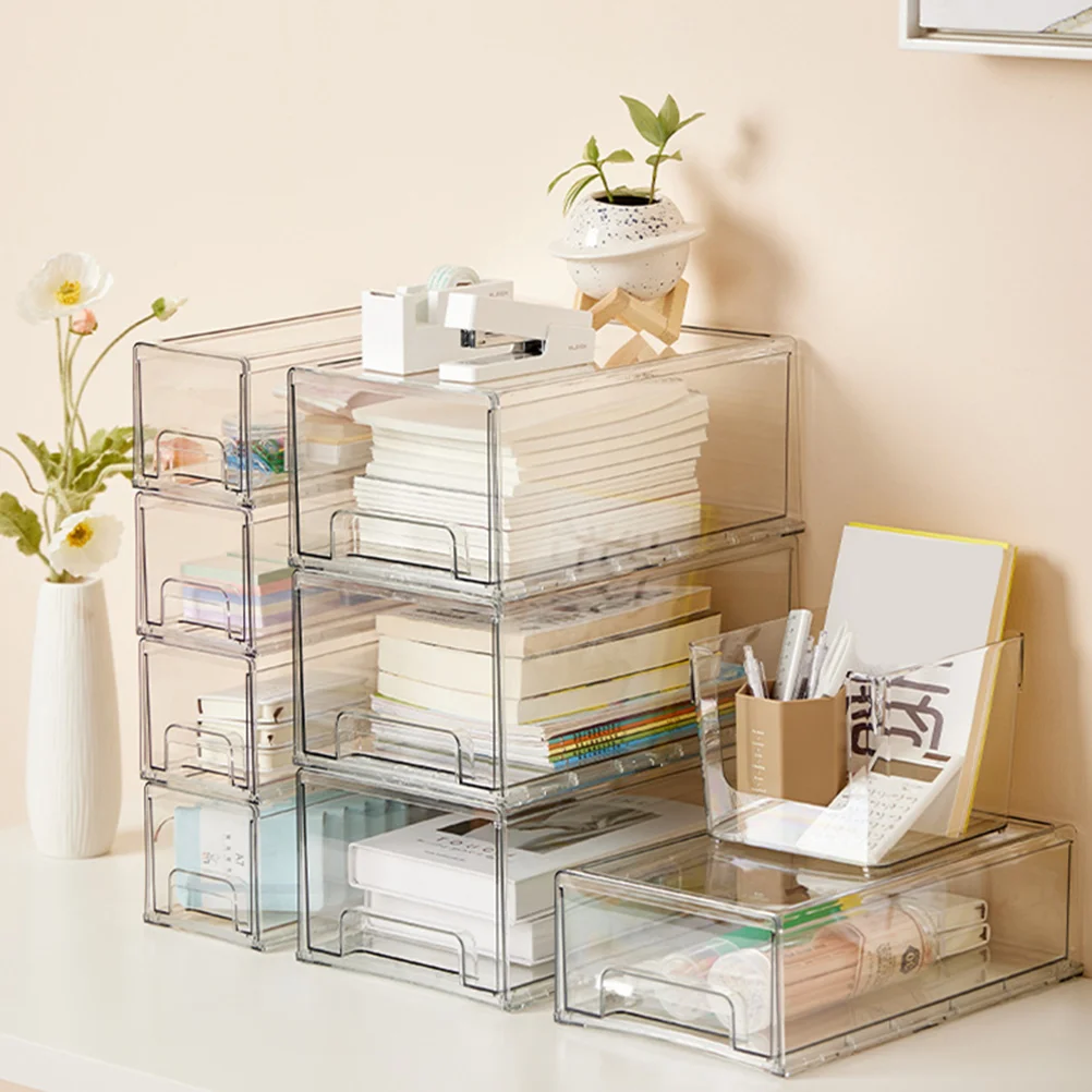 

2pcs Storage Box Lightweight Desk ganizer Makeup Container Stackable Drawers Office Supplies Study Room