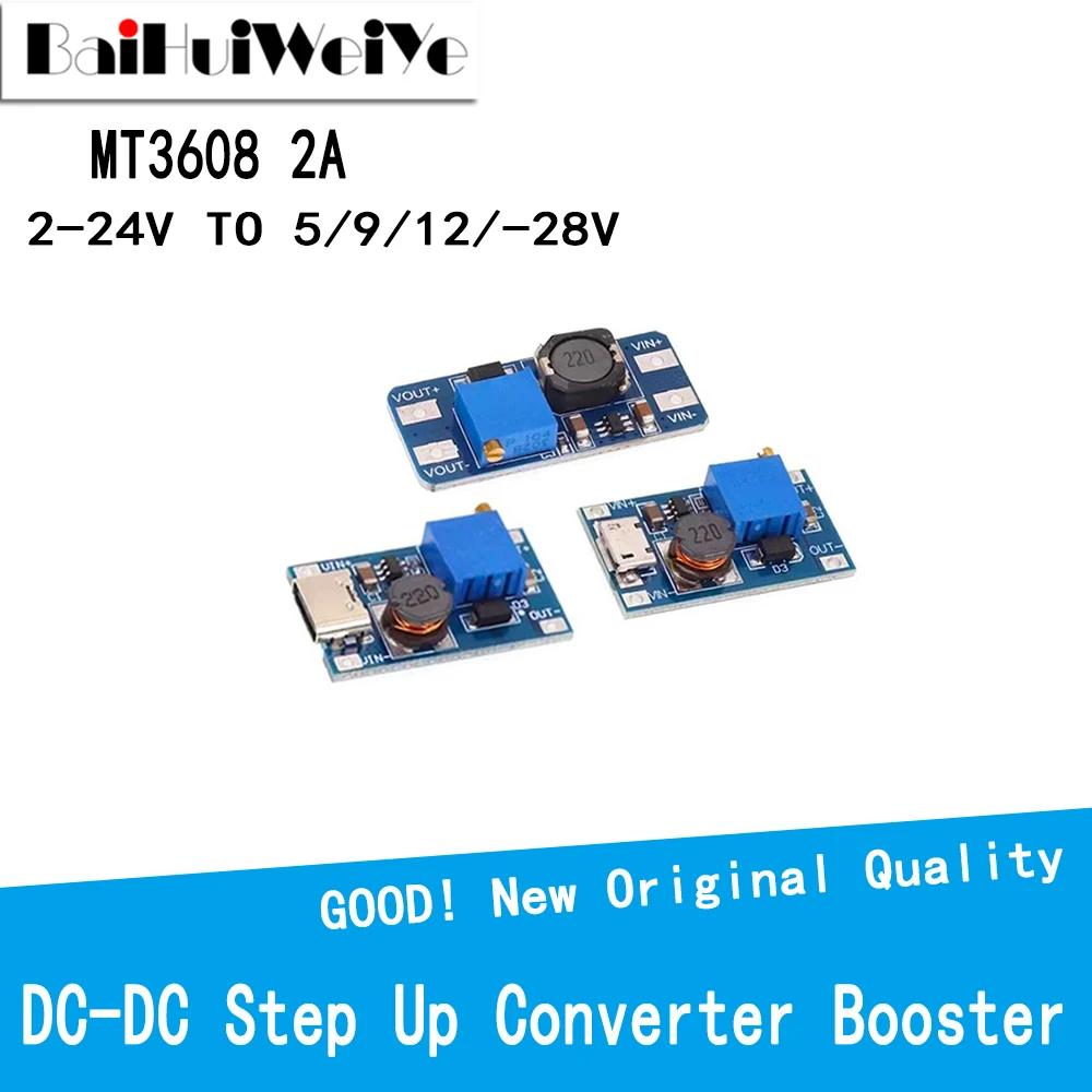 MT3608 Przetwornica DC-DC Step Up Moduł zasilacza Boost Step-up Board Wyjście TYPE-C / Micro USB 2A 28V Max