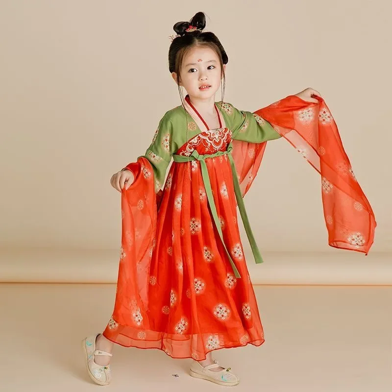 

RT01 для девочек и детей Hanfu, осенняя юбка в китайском стиле в стиле ретро, конфуцианская юбка, платье супер феи, праздничное женское сокровище Dunhuang &Gf1