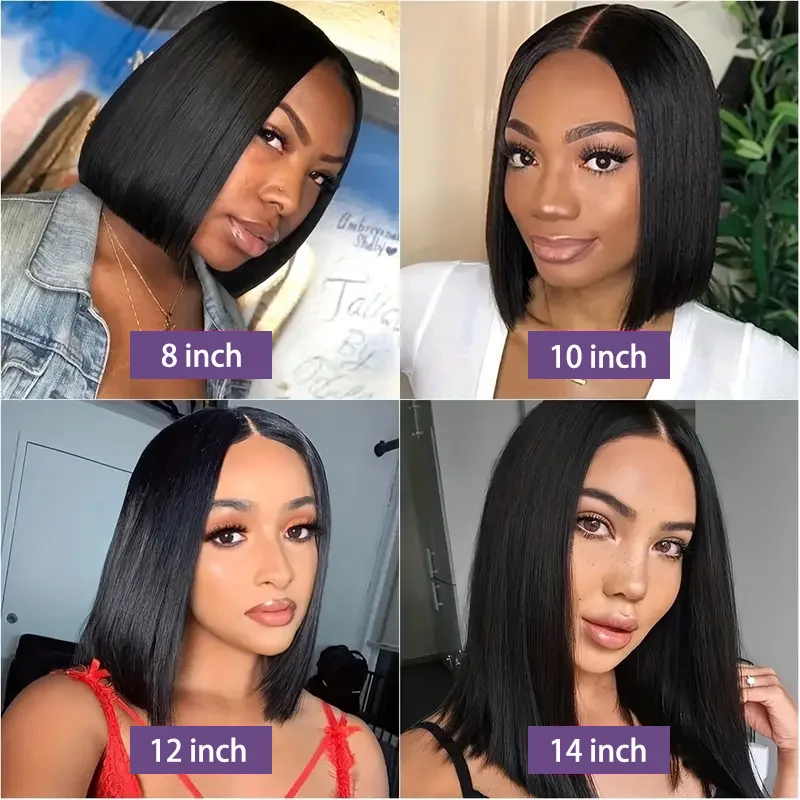 Peluca recta Bob de cabello humano con encaje frontal Bob, pelucas de cabello humano Bob corto para mujeres negras, prearrancadas con pelo de bebé, 150% de densidad