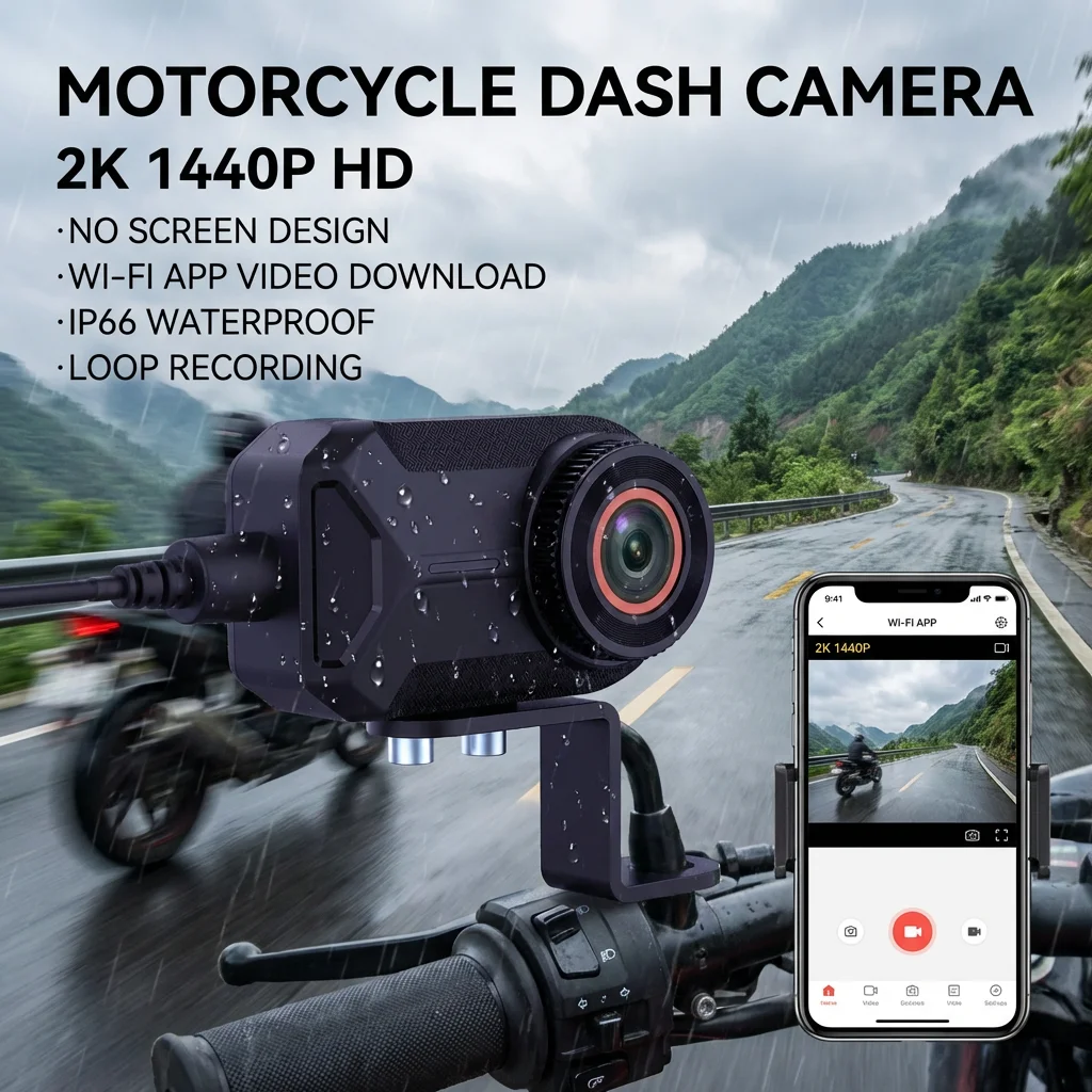 

Motorcycle Dash Camera 2K 1440P HD No Screen Design Wi-Fi APP Video Download IP66 Waterproof Loop Recording Motorbike Scooter