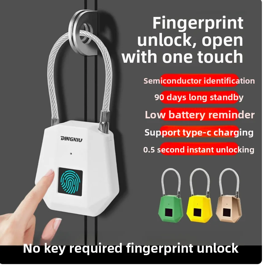 Waterproof Smart Fingerprint Padlock Locker Dormitory Anti-theft Padlock Keyless Security Protect Electronic Unlock for Luggage