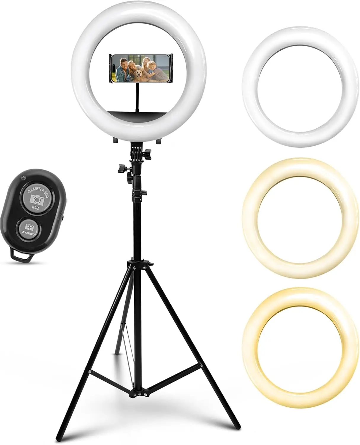 

LED Ring Light with Cell Phone Holder, 14", USB Powered with BT Wireless Remote Control and Foldable Adjustable Tripod S