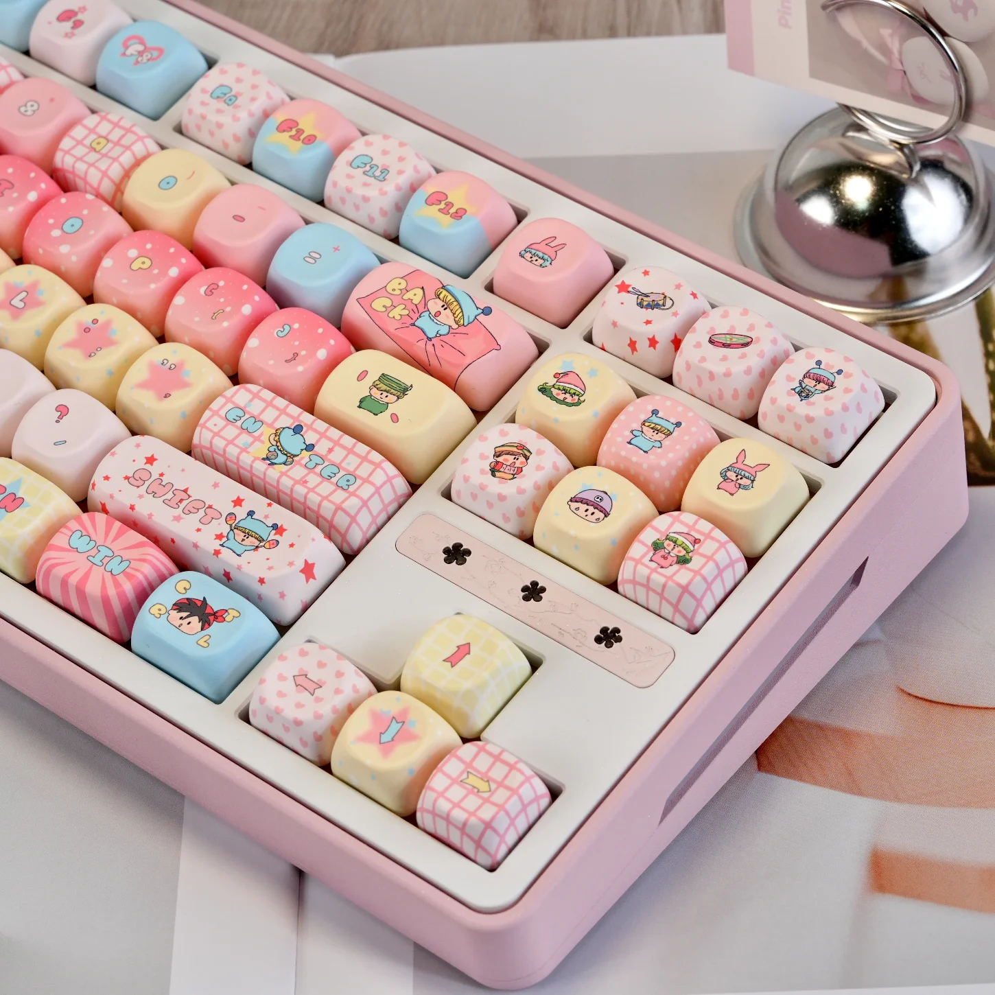 Magic Cat Keycap Set PBT 129 Key Cherry MOA Color Pink Suitable for 60/84/98/108 Mechanical Keyboard view 6