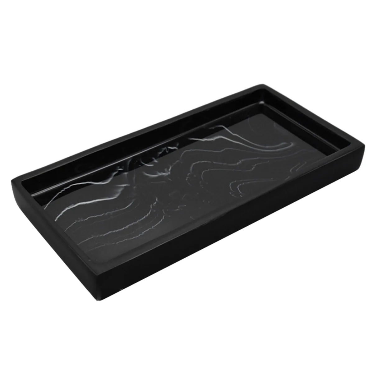 

Marble Pattern Resin Tray Non Slip Rectangular Plate Countertop Bathroom Soap Shampoo Storage Tray Home Decor,Black