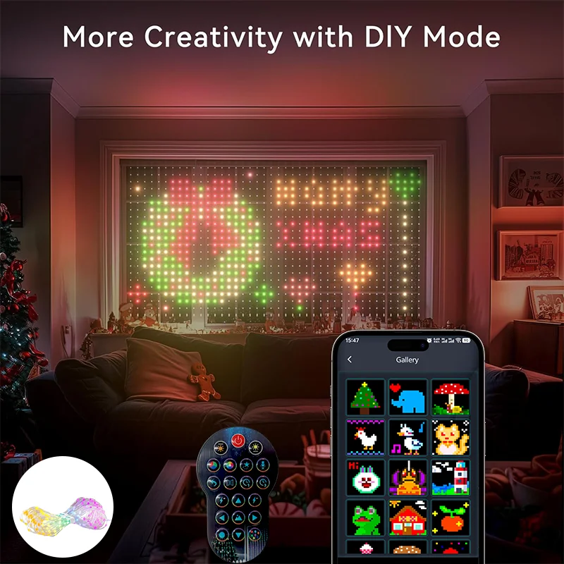 Smart Curtain Lights RGBIC Color Changing LED String Lights Dynamic DIY with App Control Remote for Bedroom Holiday Party Decor