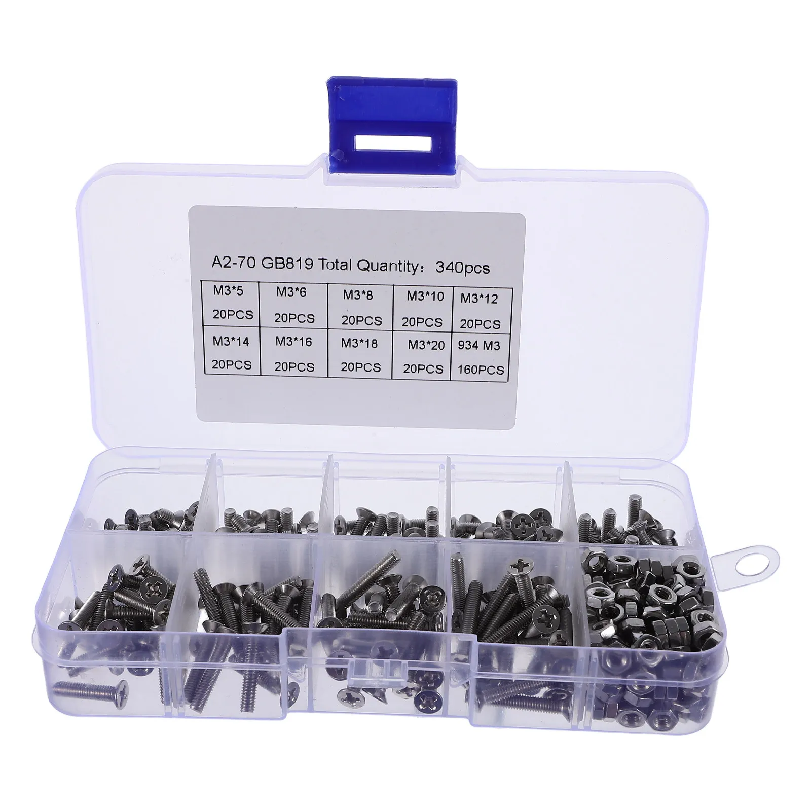 1Set Stainless Steel Screws Nuts Washers Assortment Box Cross Head Machine Bolts Fasteners Kit for DIY Home Repair Appliance