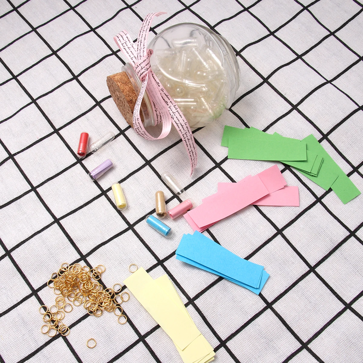 

300Pcs Glass Bottle with Cork Wishing Set Includes Capsules Paper Rings Fillable Jar for Gifts Messages Decor Wish Bottle