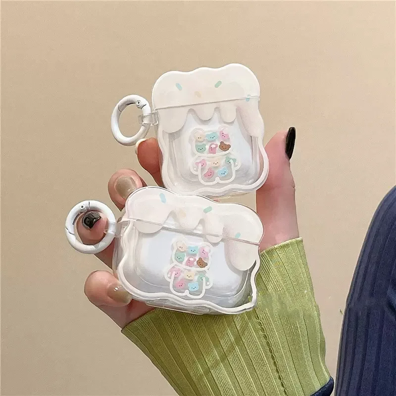 Ins Cartoon Wave Case for Apple AirPods Pro 2nd Case Heart Flower Girl Cover for AirPods 1 2 AirPods 3 Wireless Box With Keyring