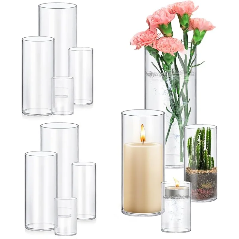 

Borosilicate Glass Cylinder Vase 4,6,8,10InchTall Clear Flower Vase Hurricane Floating Candle Holder for Table Centerpiece Party