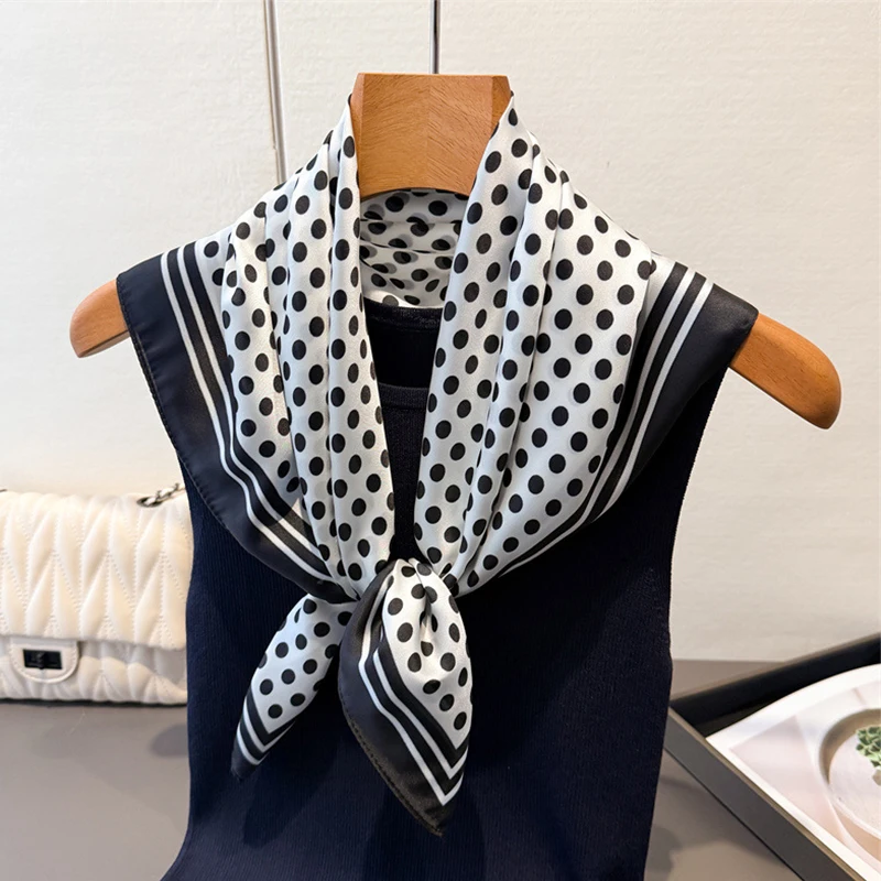 

Fashion Polka Dot Printed Square Scarf For Women Luxury Soft Satin Beach Scarves Bandanas Hijab Neckerchief Elegant Shawl Wraps