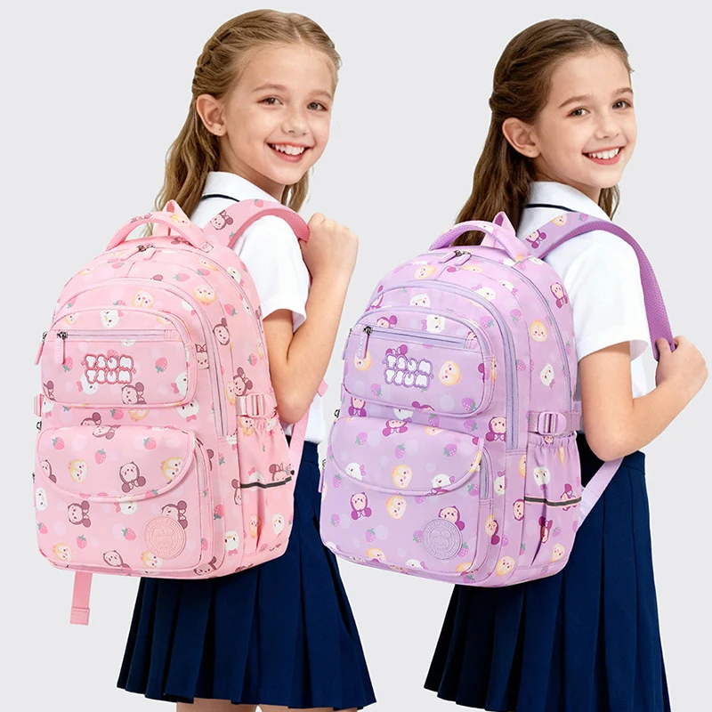 

in stock School Backpack Pink Cartoon Printed Large Capacity Pressure Relief Spine Protection For Women Daily School Travel