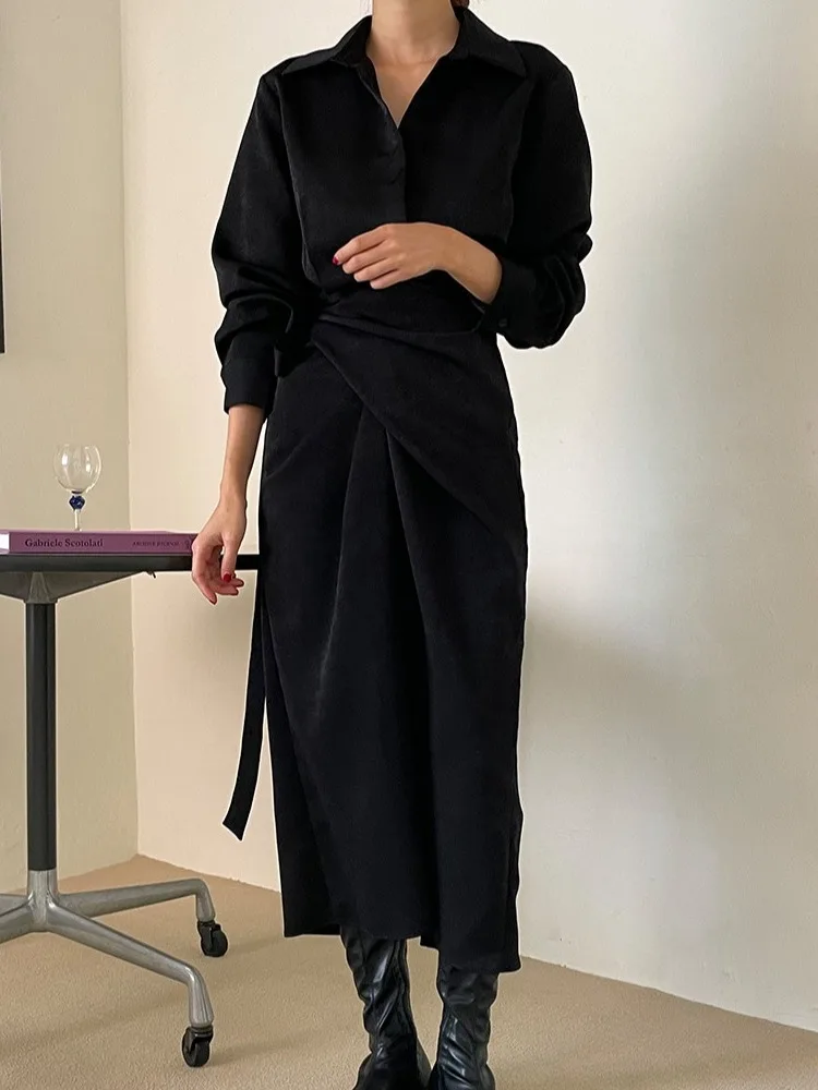 

Ele Bla irt Dr Women's Design Sensation Cross Wrap Long Sve Commute Sle Pure Color Faionable Office Wear