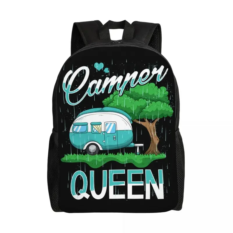 

Custom Camper Queen Camping Backpacks Men Women Fashion Bookbag for School College Adventure Travel Car Bags