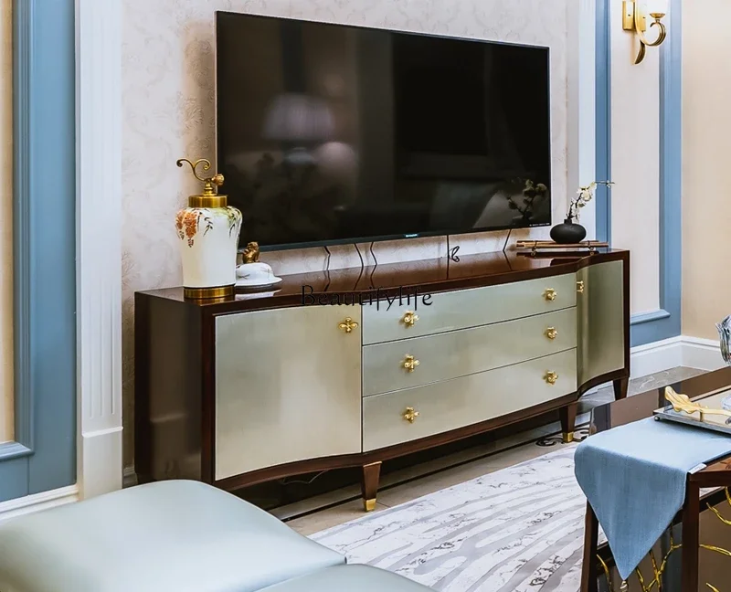 

Light luxury American TV cabinet all solid wood neoclassical film and television storage floor cabinet