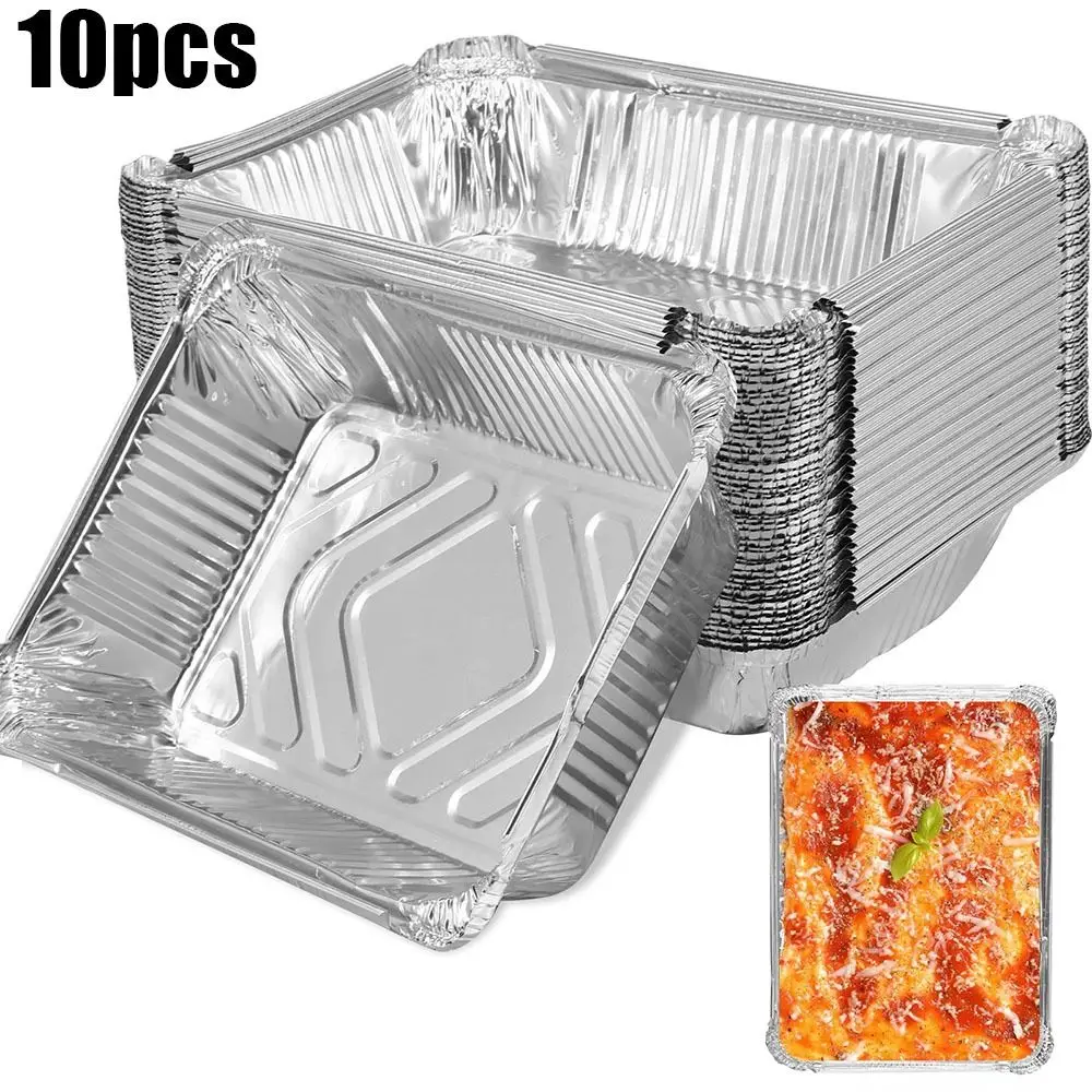 10PCS Disposable Aluminum Foil Food Storage Containers Oven Baking Pan Cooking Kitchen Square Aluminum Foil Tray Kitchen Tools