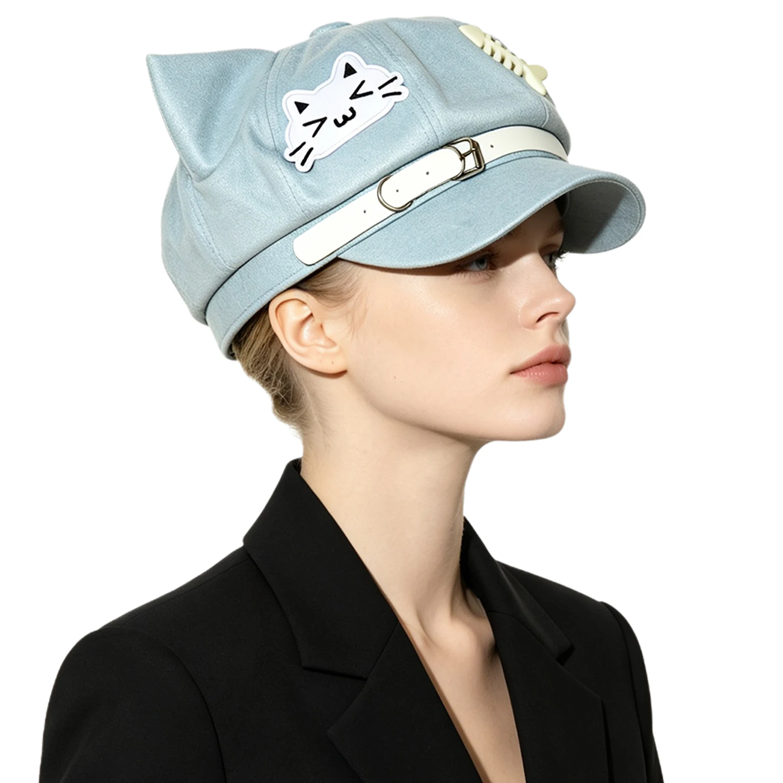 Women Girls Faux Cat Ears Hat Cap with Applique Decoration Costume Accessories for Casual Daily Wear Outings Vacation Party