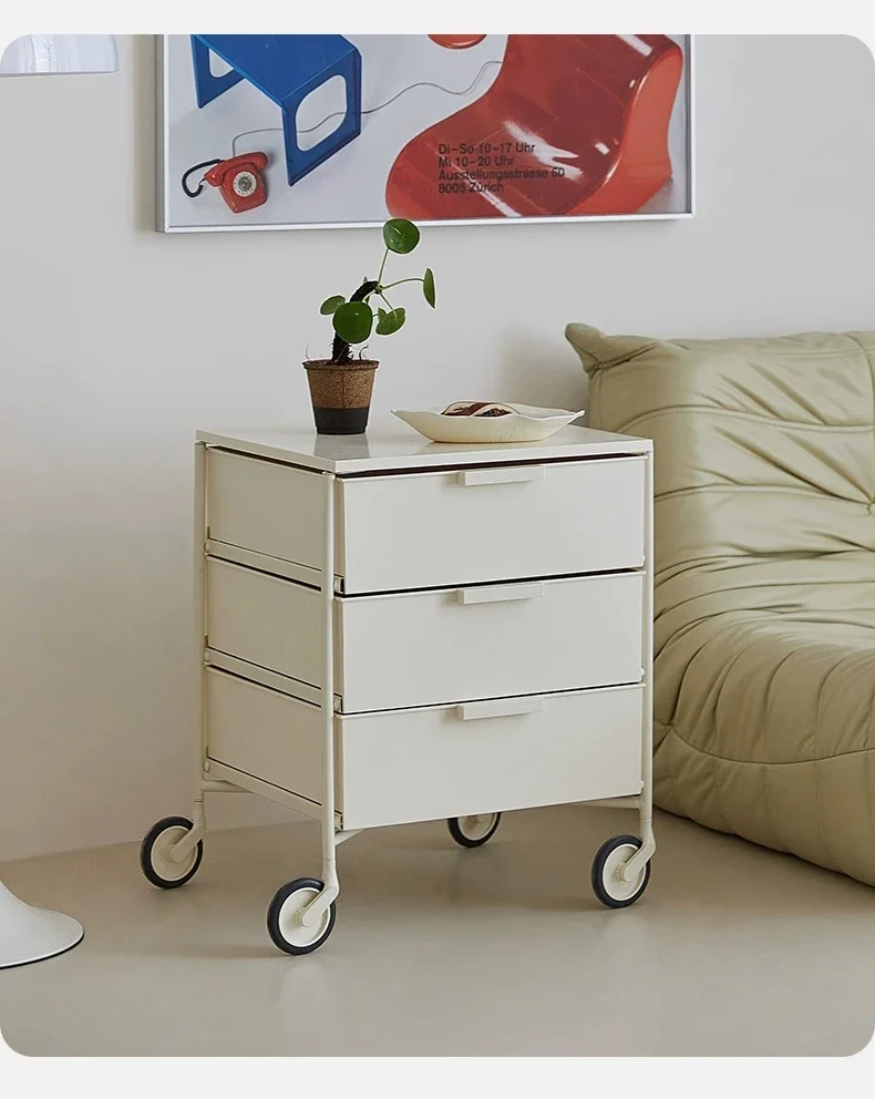 

Modern Removable Side Table Coffee Cafe Storage Table Trolly Nightstand ABS Metal Frame Universal Wheels Drawer Table