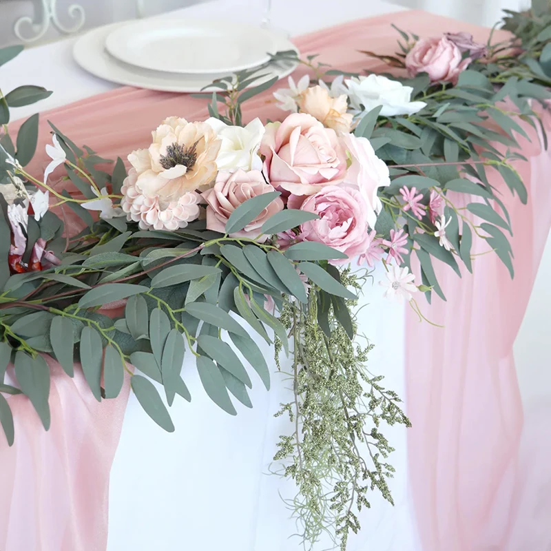 8.8FT2.7M Artificial Wedding Eucalyptus Garland with Rose Flowers Rustic Table Centerpieces Boho Wed Arch Bridal Shower Decor