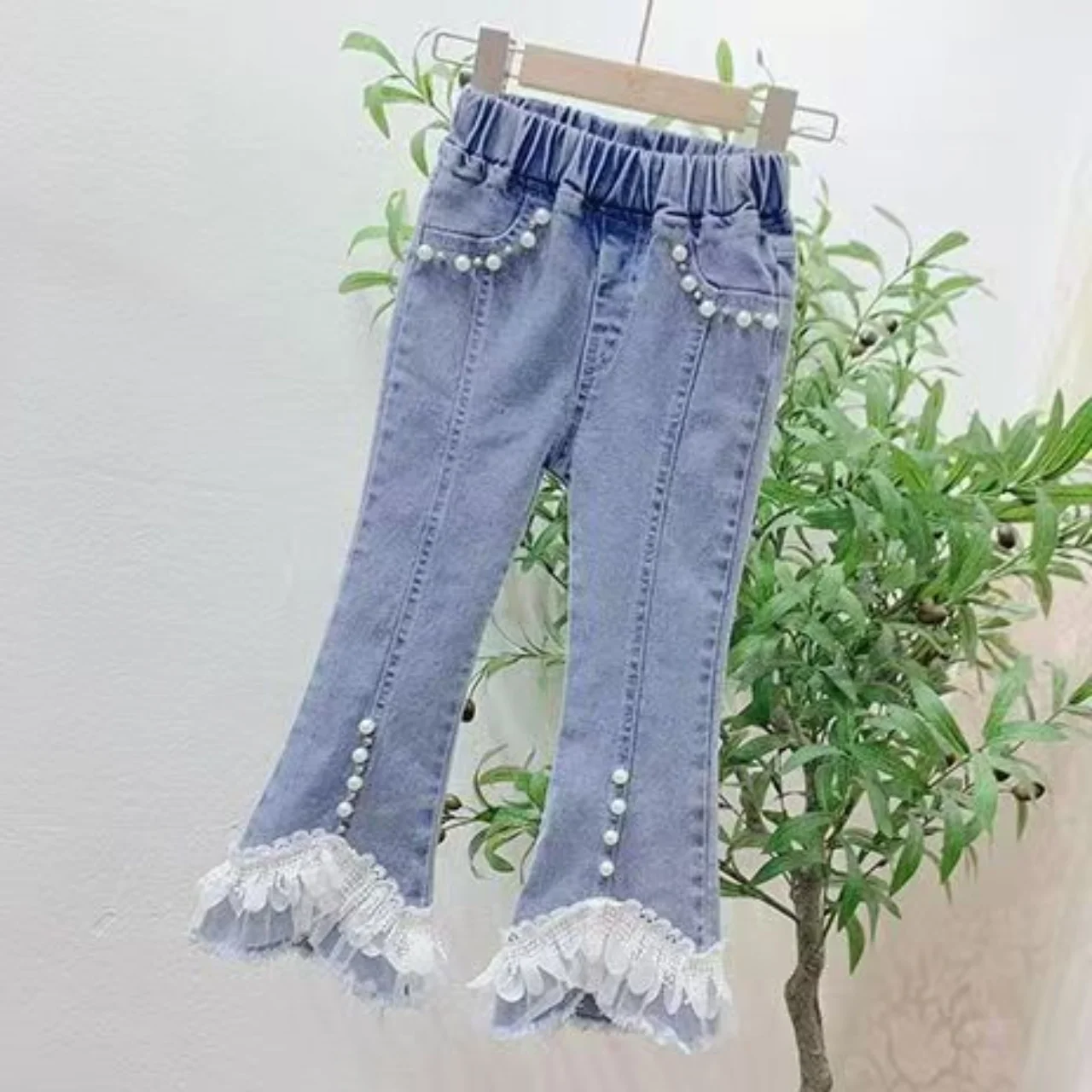 Girls' Spring And Autumn Outerwear Jeans 2025 New Style Children's Fashionable Western-style Flared Pants 100-150CM