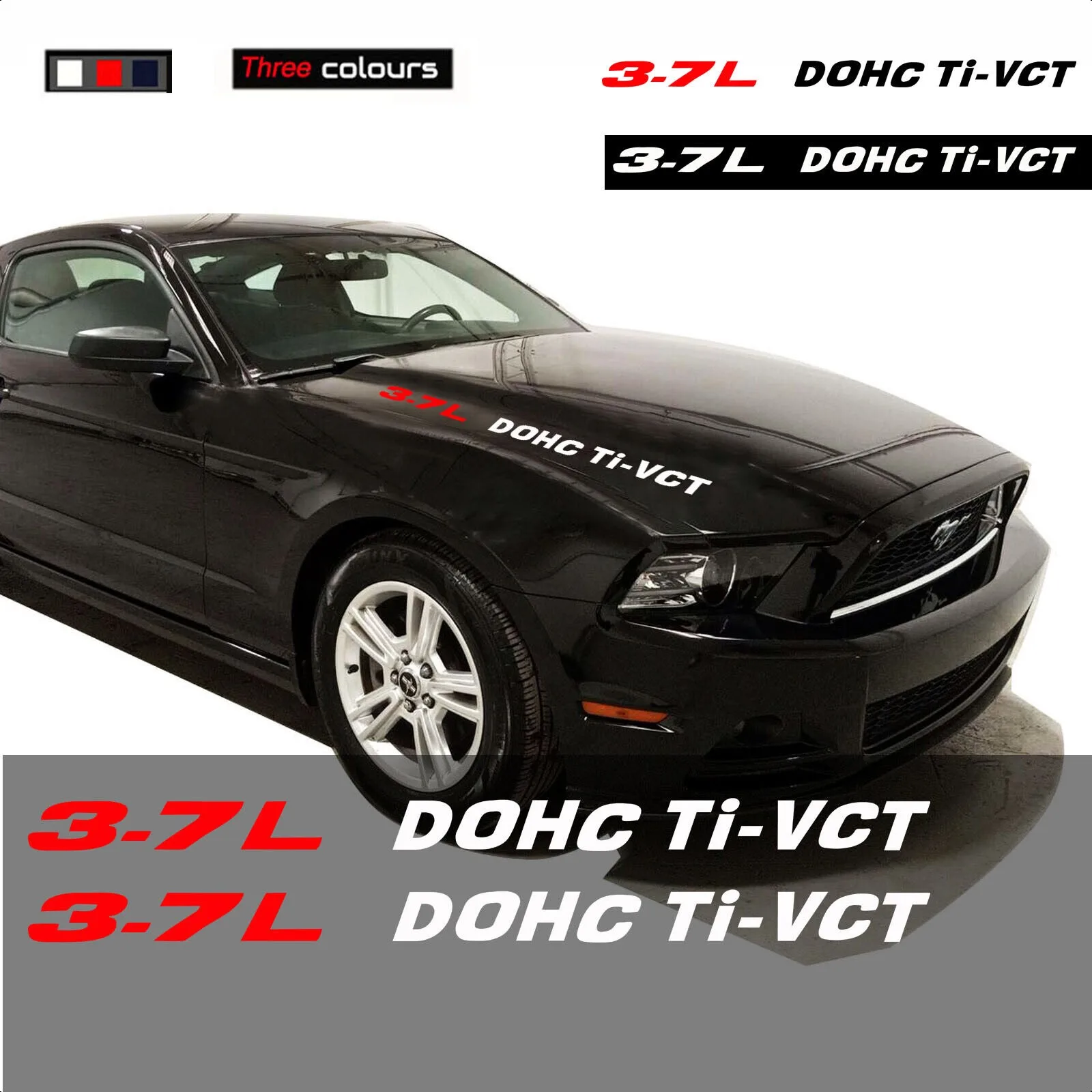 

3.7L DOHC Ti-VCT Car Hood Emblem Stickers Vinyl Decals For Ford Mustang V6 2011- 2014 Accessories 2PCS