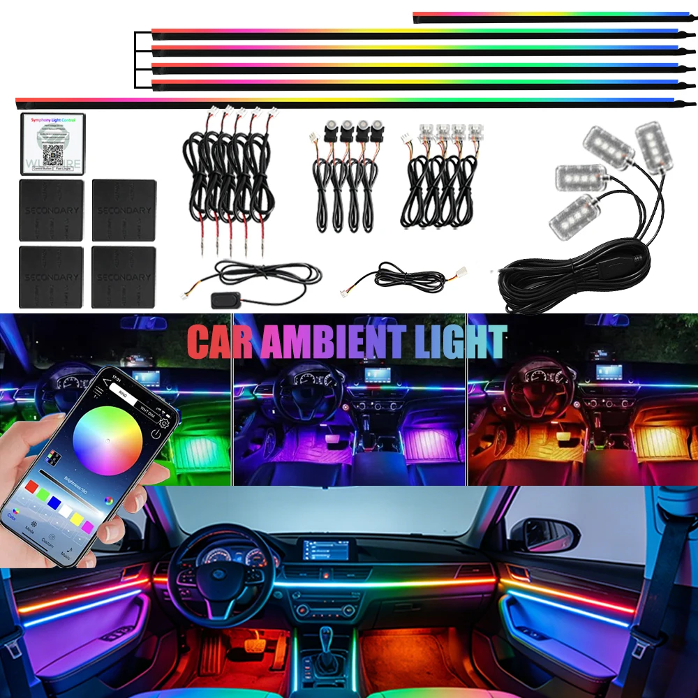 Led Ambient Interior Car Lights App Control - 6/10/14/18/22 In1 자동차 아크릴 LED 앰비언트