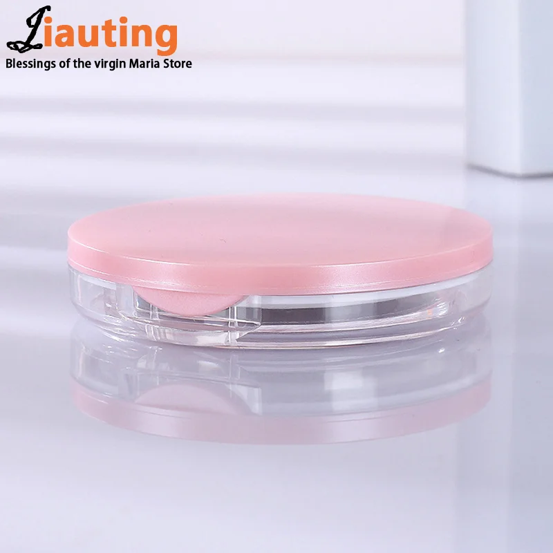 1pc Portable Ultra-thin Plastic Powder Box Loose Pot Travel Makeup Jar Sifter Container with Powder Puff Mirror