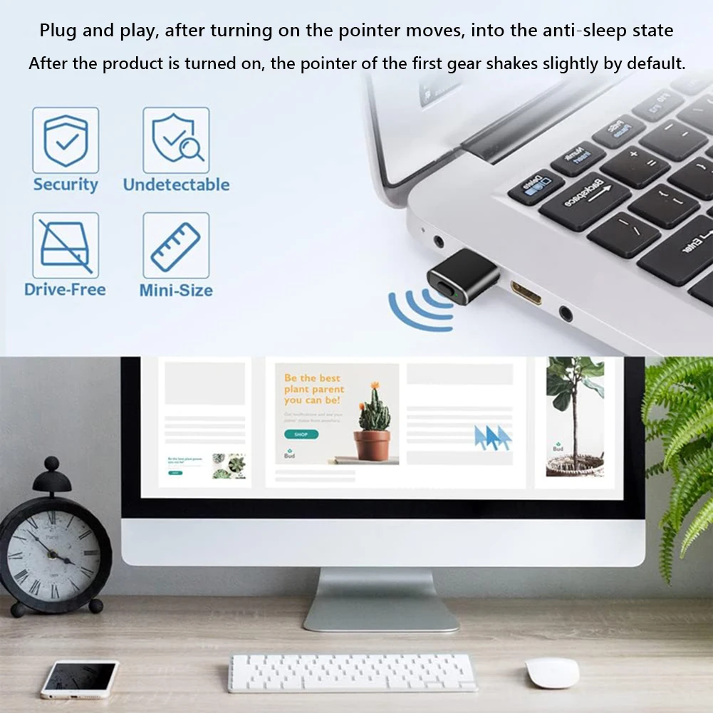 Mouse Jiggler USB / Type C Port Shaker Wiggler Undetectable Automatic Mover Keeps Laptop Computer Awake Simulate Mouse Movement