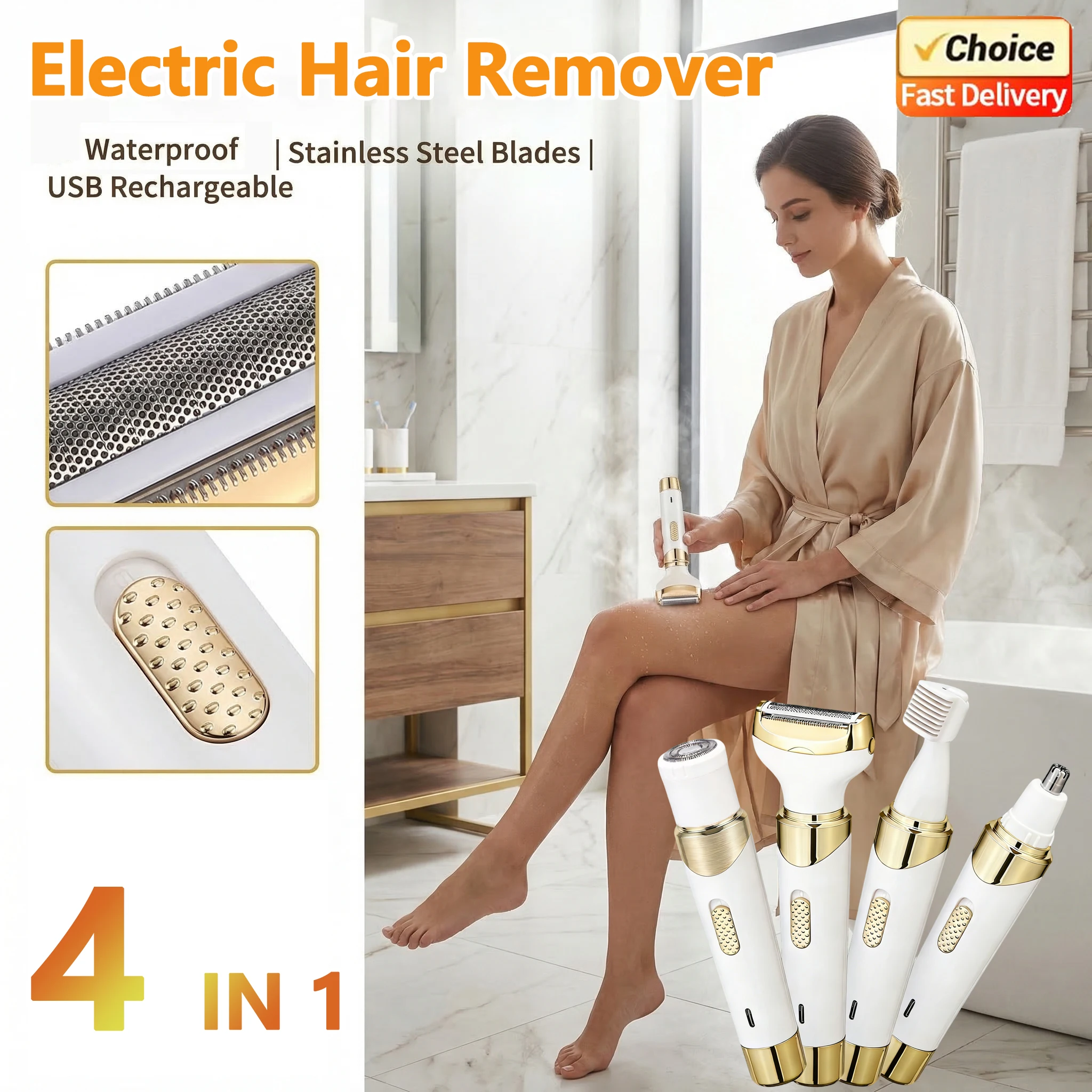 

4 in 1 Women Electric Epilator Razor Bikini Hair Cordless Hair Remover Eyebrow Nose Face Shaver Grooming Tool