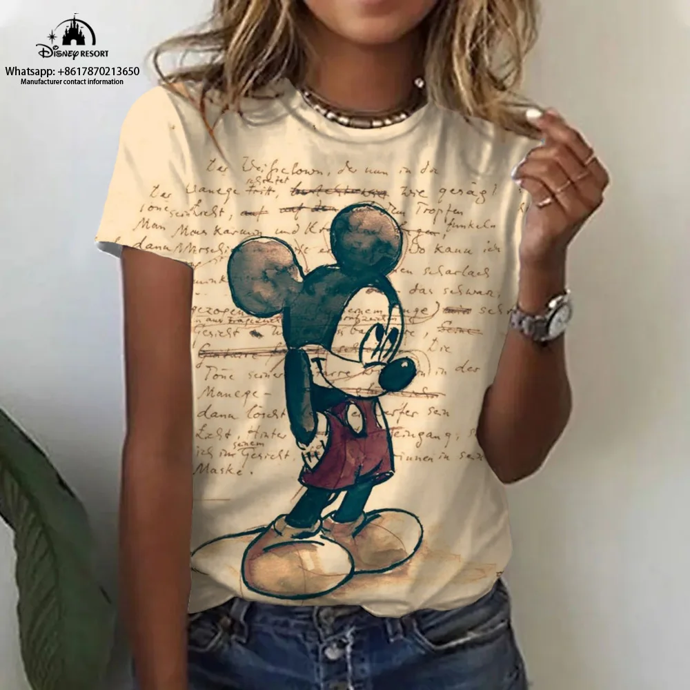 Fashion Women's T-Shirt Crewneck Pullover Short Sleeve Casual Summer Street T-Shirt Tops Disney Mickey Minnie Anime Y2K