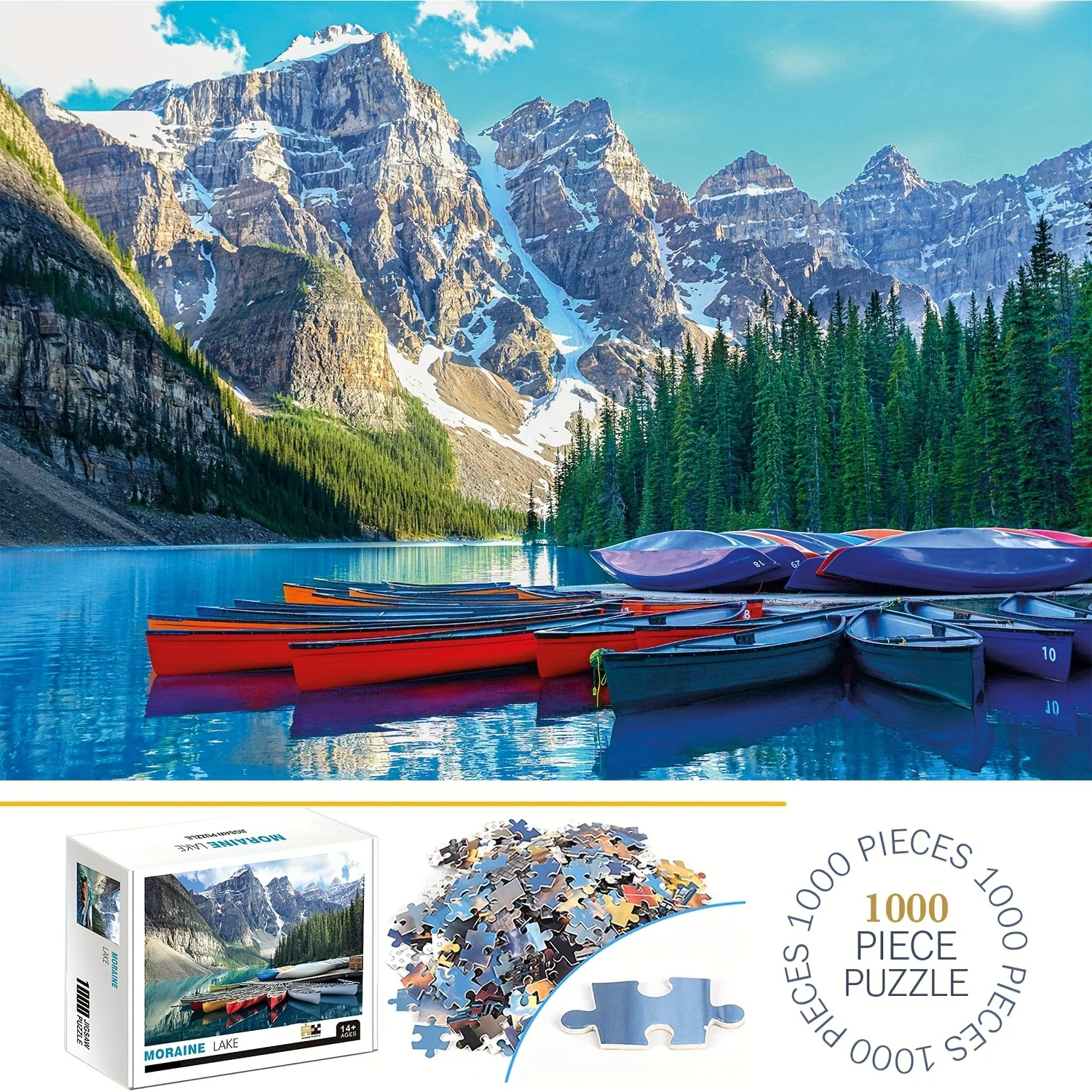 1000pcs Moraine Lake Canadian Rockies Jigsaw Puzzle - Challenge for Adults & Families, Stunning Glacier Lake Mountain Landscap