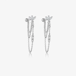 Vewant 925 Sterling Silver Gold Three Ovals Chain Beads Ear Pin Drop Earring Women Party Luxury Jewelry Cartilage Stud Earrings