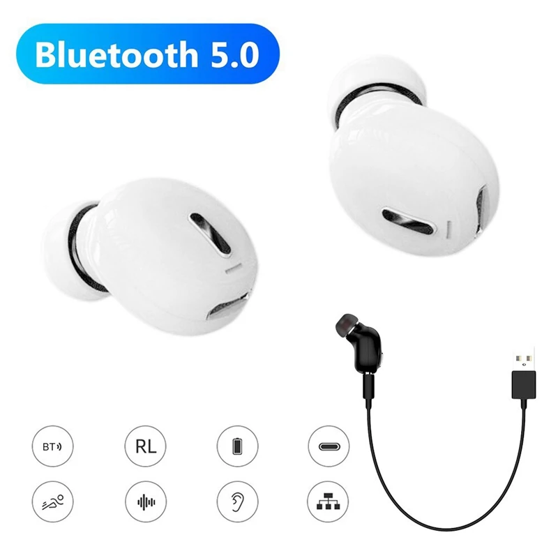 หูฟังบลูทูธมินิชนิดใส่ในหู 5.0 พร้อมไมโครโฟนแฮนด์ฟรีหูฟังสเตอริโอหูเดียวปลั๊กอุดหูธุรกิจ