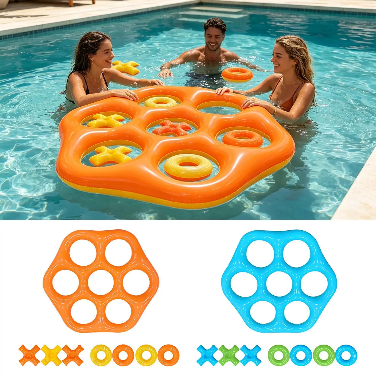 

1set Inflatable Pool Rings Toss Game Floating Throwing Toy With 7 Inflatable Chess Pieces For Party Summer Pool Game Supplies