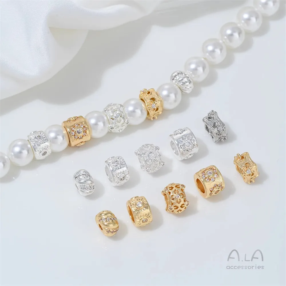 T376 14K Gold-plated Silver Zirconium Macroporous Diy Spacer Beads Plates Material String Pearls Handcrafted Jewelry Accessories