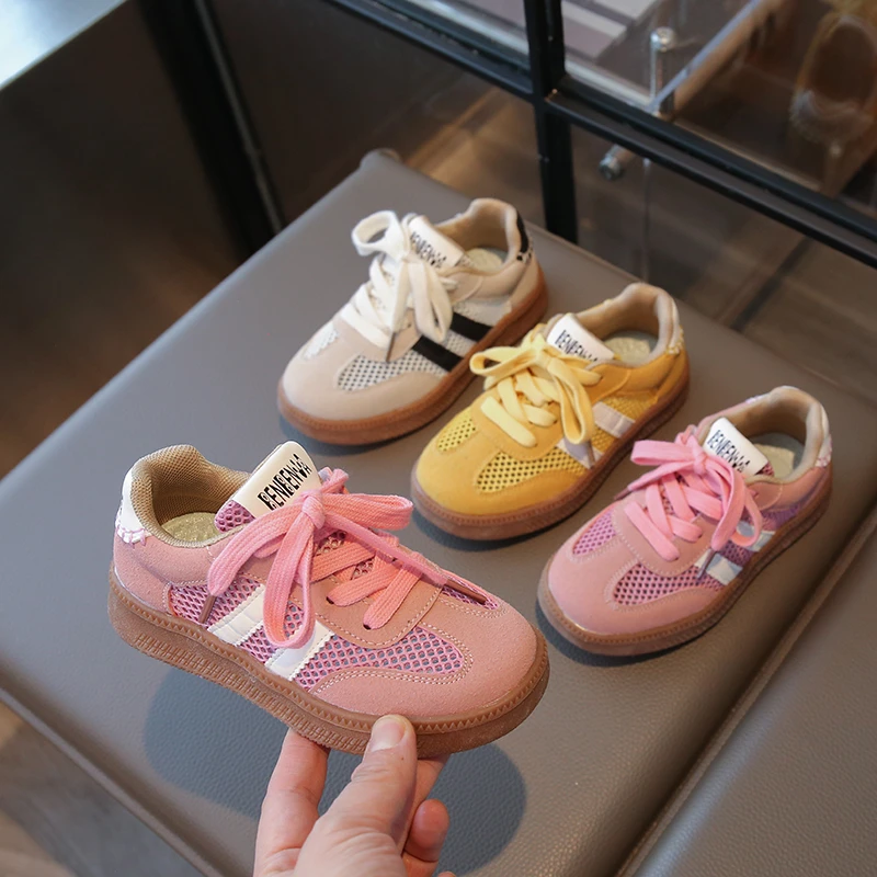 Children Sneakers Mesh Breathable Girls Fashion Board Shoes 2025 Boys Anti-slip School Shoes Kids Candy Colored Casual Shoes
