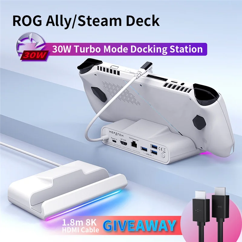 

Док-станция ABRW для концентратора ROG Ally RGB Steam Deck Стенд с телевизором 4K при 60 Гц/1 ГБ Ethernet/USB3.0/PD 3.0 Быстрая зарядка