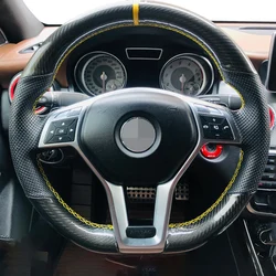 For Mercedes-Benz A45 CLA45 C63 E63 CLS63 SLK55 SL 63 65 GLA45 AMG Genuine Leather Carbon Fiber Car Steering Wheel Cover