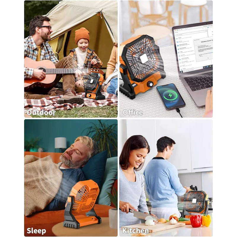 مروحة تخييم USB قابلة لإعادة الشحن مع ضوء متكامل، مروحة خيمة محمولة للتخييم-A70Z