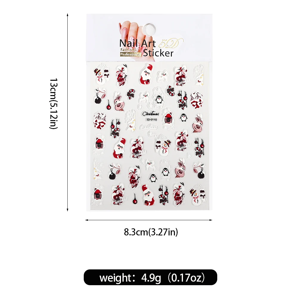 1Pcs Weihnachten Santa Claus 5D Nail art Aufkleber Cartoon Ekl/Schneeflocken/Schneemann/Kiefer Winter Slider Selbst-klebe Maniküre Declas